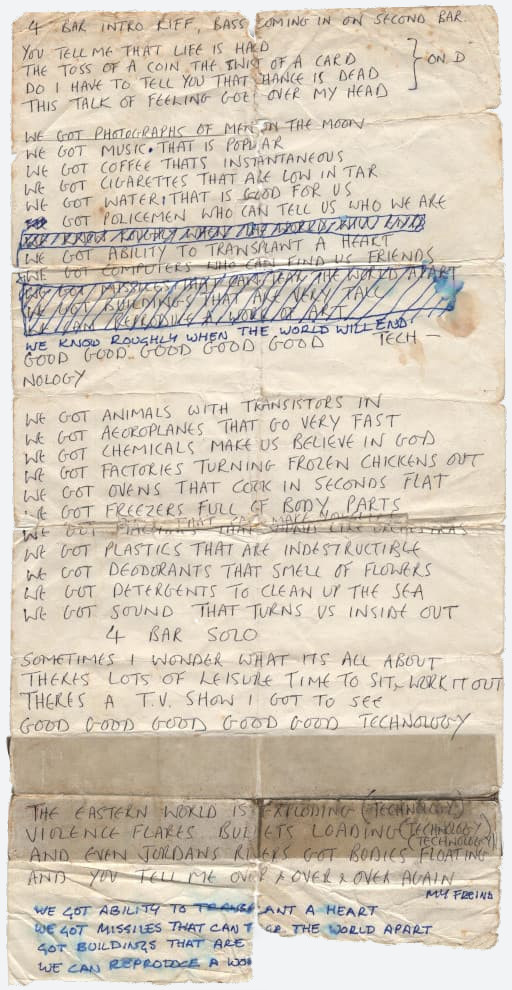 Good Technology lyric sheet by Stuart Ross.